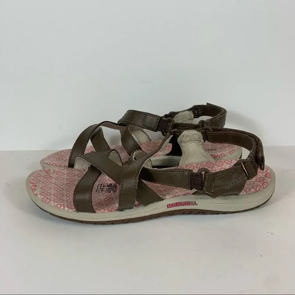 Merrell Dark Earth Performance Sandals Brown Pink Kid's Size Youth 4